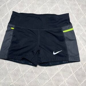 Nike Women's Black and Gray Athletic Shorts with Neon Accents